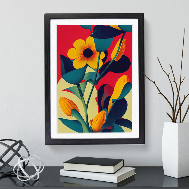The Abstract Flowers No.3 - Single Picture Frame Print, Black , 64cm H x 46cm W x 2cm D