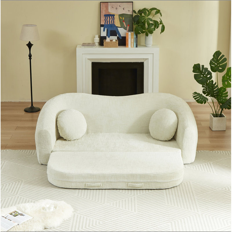 Canapé inclinable convertible courbé de 86 pouces, canapé-lit pliant sans cadre 2 en 1 avec base coulissante et siège profond, canapé inclinable en chenille à deux places, aucun assemblage requis