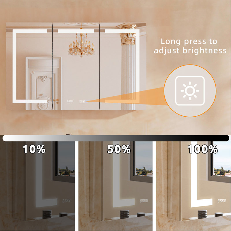 Armoire à pharmacie lumineuse pour salle de bain avec douilles et clés USB, l 60 po x H 36 po, à intensité variable et à réglage de la couleur, facile à installer