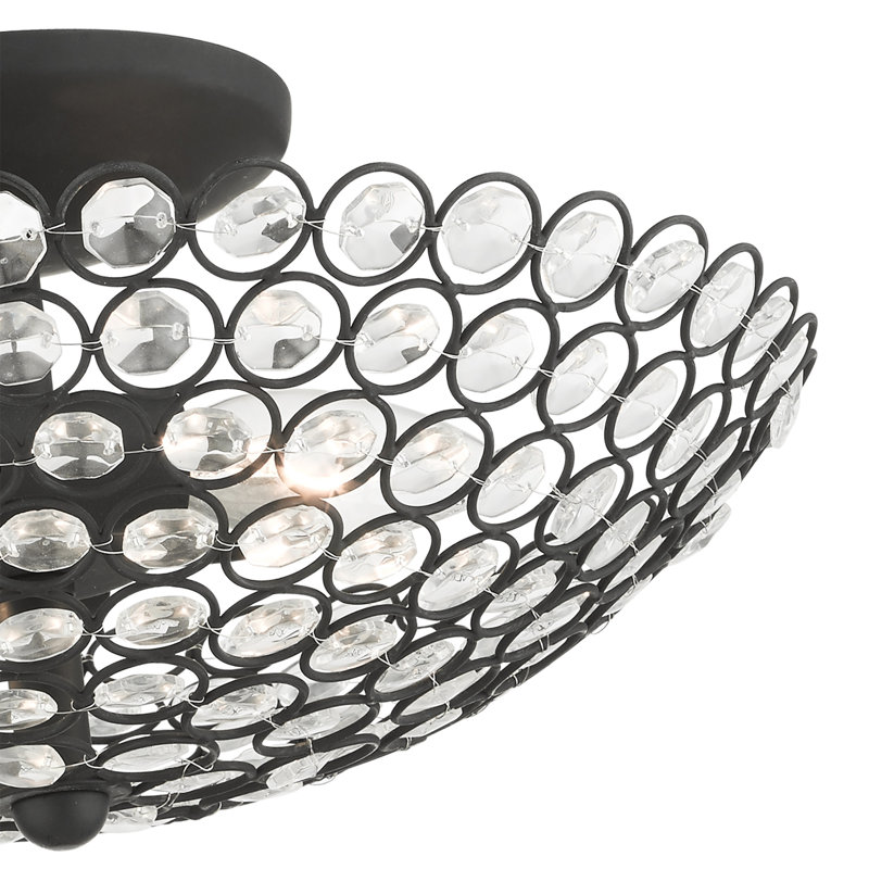Cassandra Modern Black Crystal Bowl 2-Light Indoor/Outdoor Semi-Flush Mount