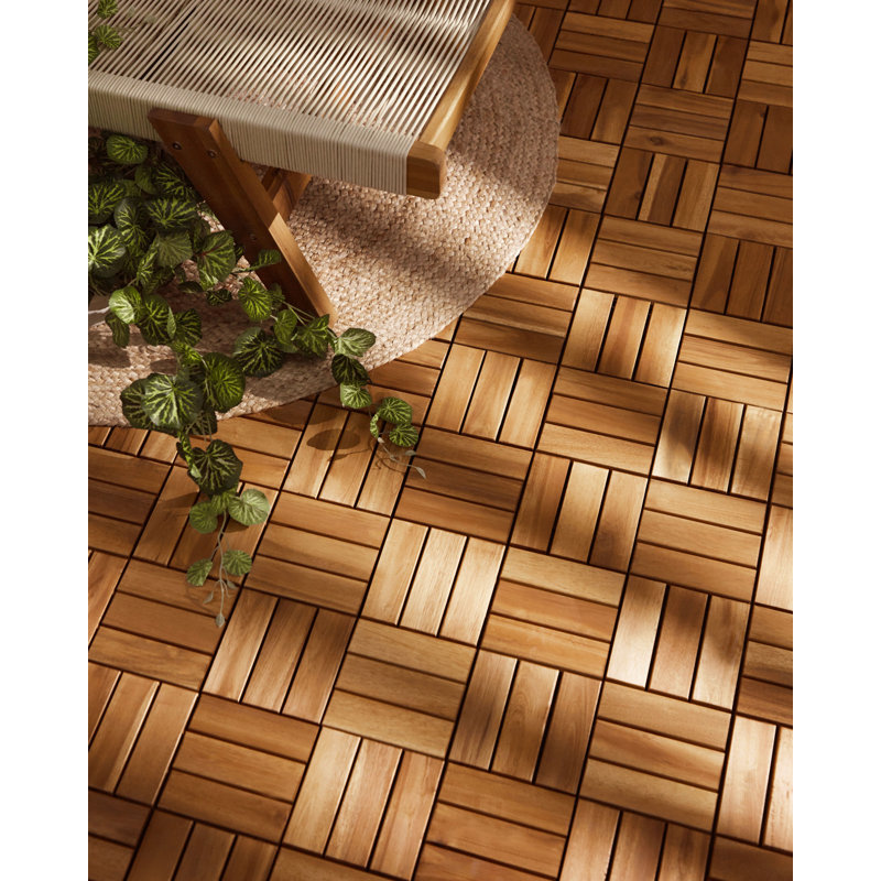 30cm L x 30cm W FSC® Certified Acacia Wood Interlocking Deck Tile, Natural