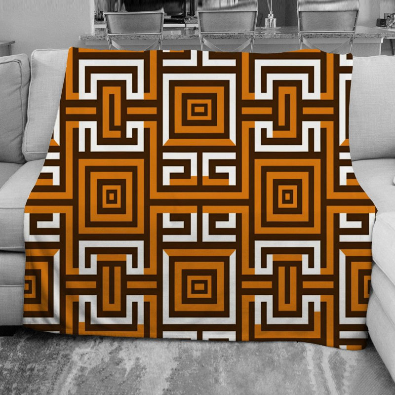 Couverture en molleton Greek Key, Géométrique, Jeté, Brun / Orange