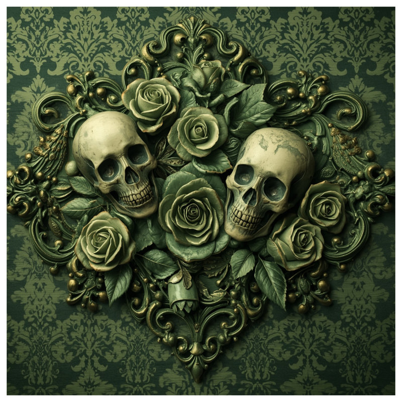 Édredon Skulls With Green Roses, Simple extra long