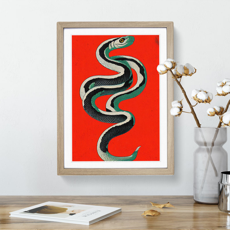 Painted Snake No.2 Abstract - Framed Print, 64cm H x 46cm W x 2cm D, Oak Framed