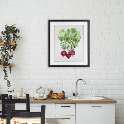 Aquarelle de radis de jardin, reproduction encadrée sous verre, design par Camila Juncos