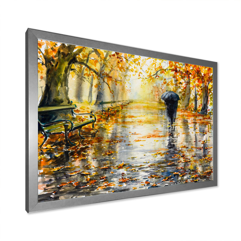 «Couple Walking In Autum Day», reproduction d'art sur toile, H 16 po x l 32 po x P 1 po, Toile argentée avec cadre photo