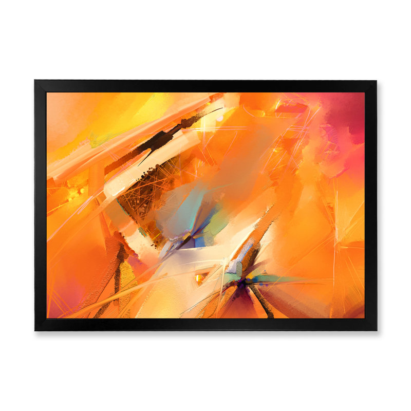 Paint Brush Sunset Waves Impression - Modern & Contemporary Canvas Artwork, Black Picture Framed, 8" H x 12" W x 1" D
