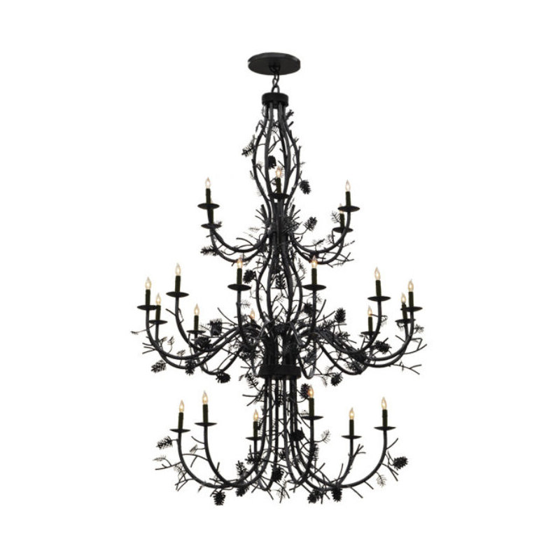 Lustre étagé 24 lumières façon bougie, Étain, Parchemin blanc