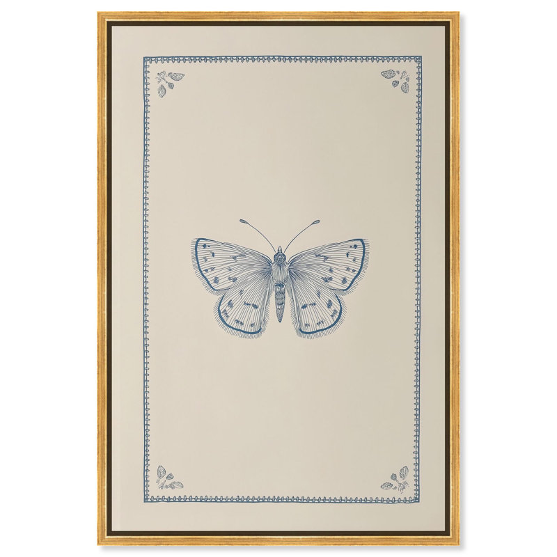 Décoration murale nature toile bleue papillon bleu II , H 37 po x l 25 po, Cadre flottant doré