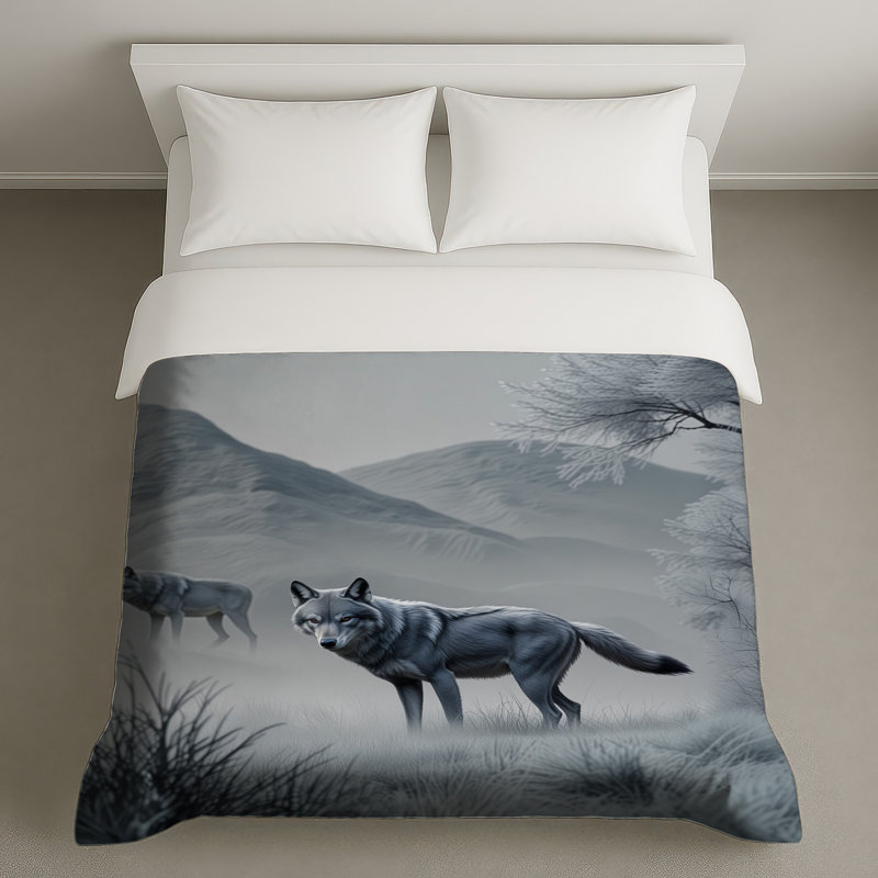 Housses de couette loups gris en hiver, Lit simple