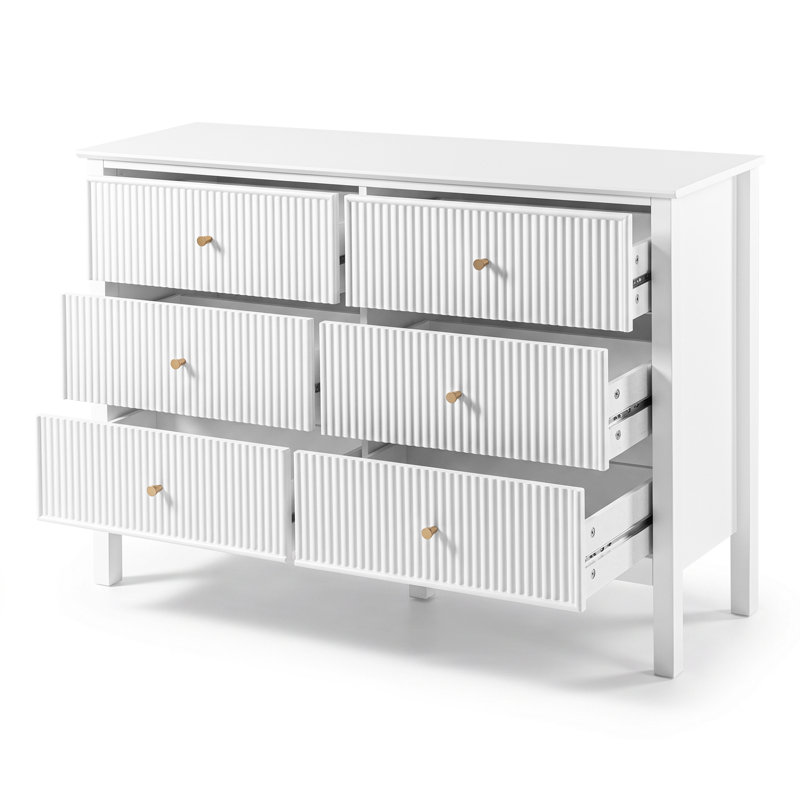 Modern Fluted 6 Drawer Dresser, White