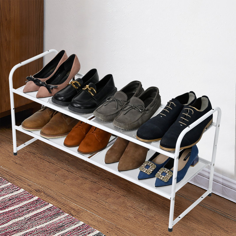  Range-chaussures à 2 niveaux 33 po de large, étagère à chaussures en maille métallique pour placard, empilable et réglable