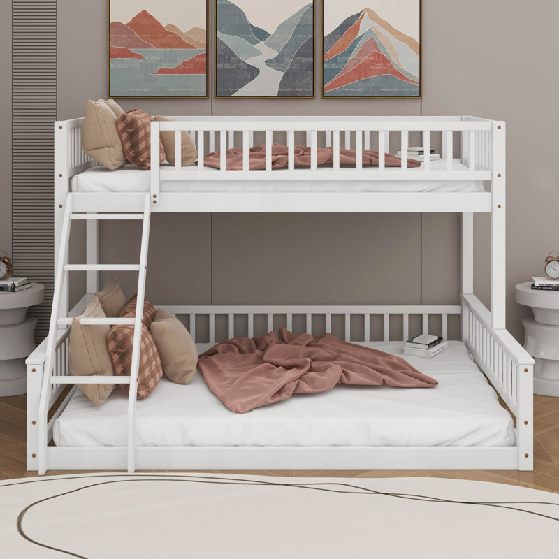 Twin XL Over Queen Bunk Bed With Ladder, White