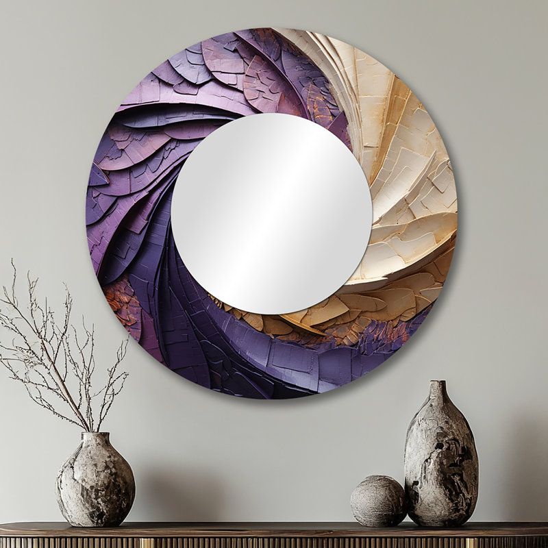 Beige mauve minimalisme spirale poteries - miroir décoratif spirales abstraites, miroir mural rond moderne, art imprimé en métal