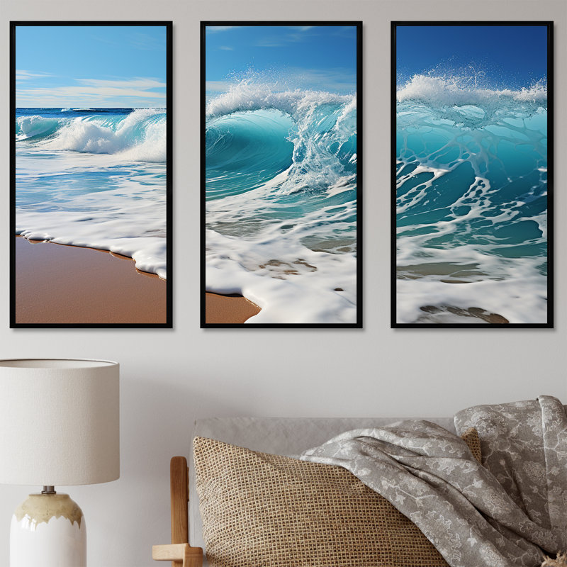 «Turquoise Power of Ocean Wave I», ensemble de reproductions d'art mural côtier, Cadre flottant noir
