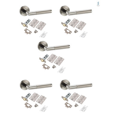 Golden Grace 5 Sets Mitred Style Modern Door Handles on Round Rose in Dual Finish with Latch