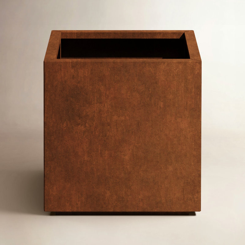 Corten Steel Series Cube Planter Box, 22" H x 21" W x 21" D