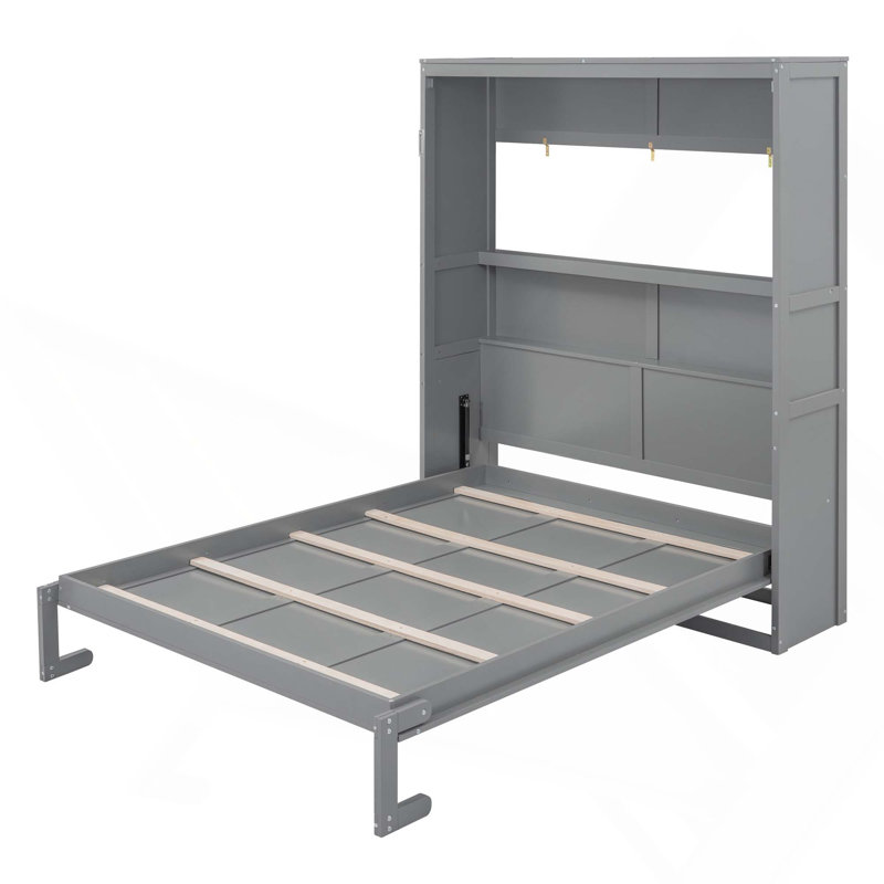 Lit escamotable mural avec tablettes de rangement, Grey