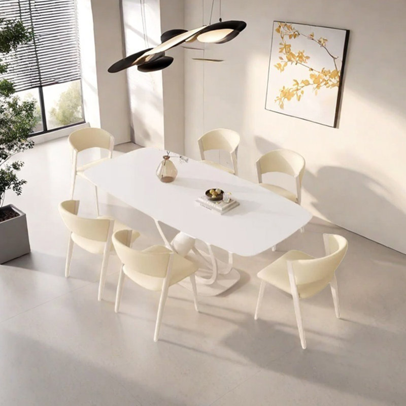 Ensemble de table de salle à manger en acier au carbone fritté blanc, H 29,53 po x L 59,06 po x l 31,5 po