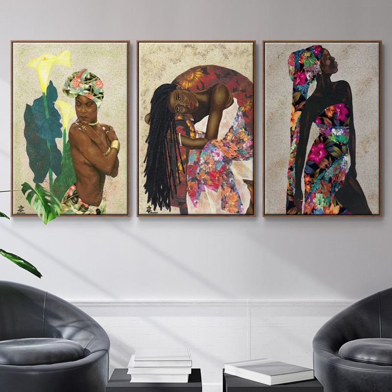 «Woman Strong I», reproduction sur toile 3 pièces, H 40 po x l 90 po x P 2 po, Noyer