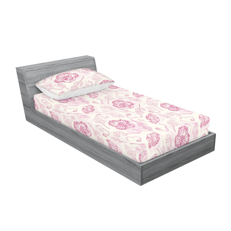 Drap-housse et taie décorative Ambesonne Boho Poppy neutre blanc cassé pâle