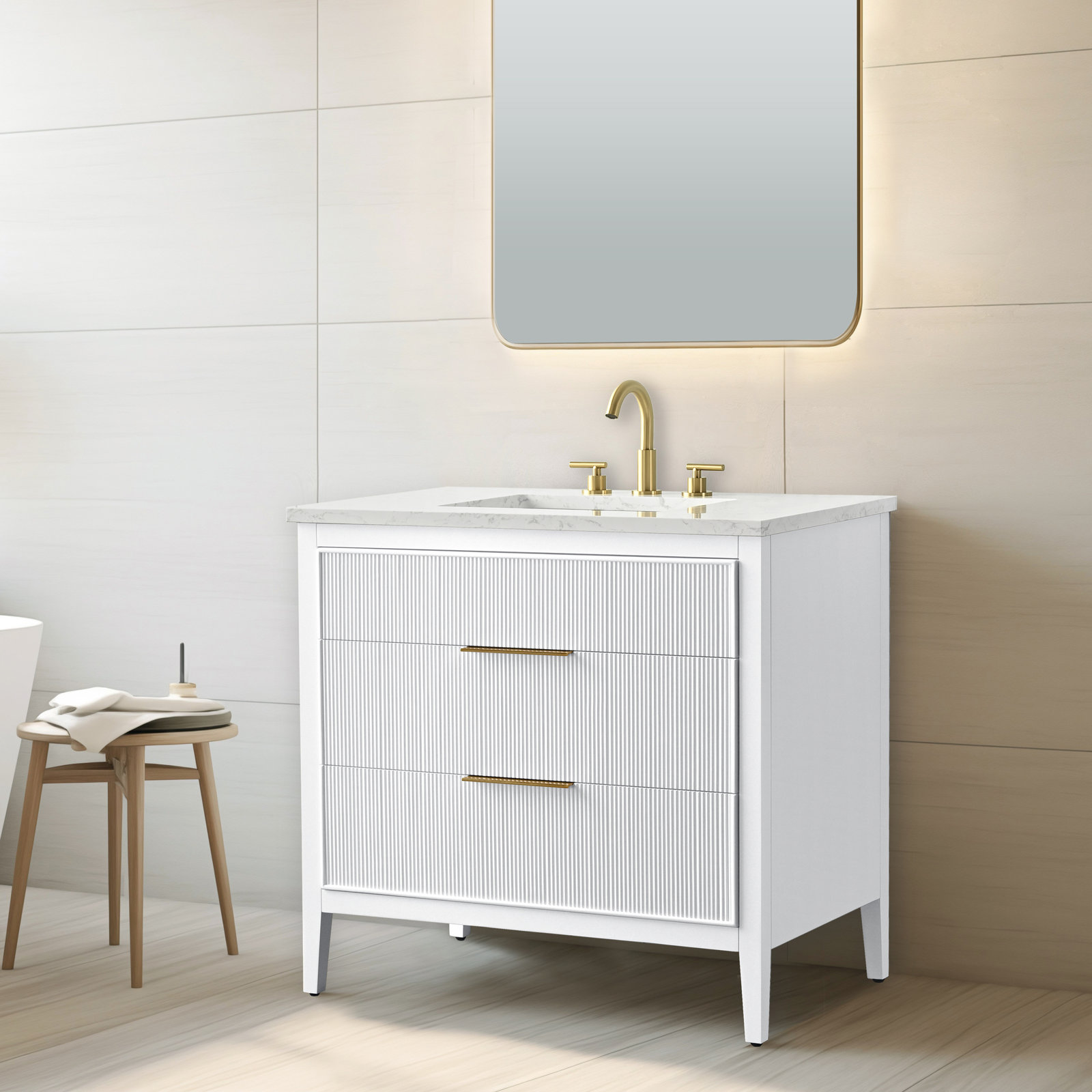 Bilroy 36" Oak Single Bathroom Vanity, White