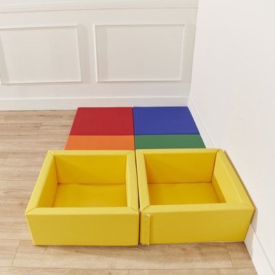 ECR4Kids SoftZone Play Patch Activity Mat and Toy Bins, Beginner Playset, 6-Piece