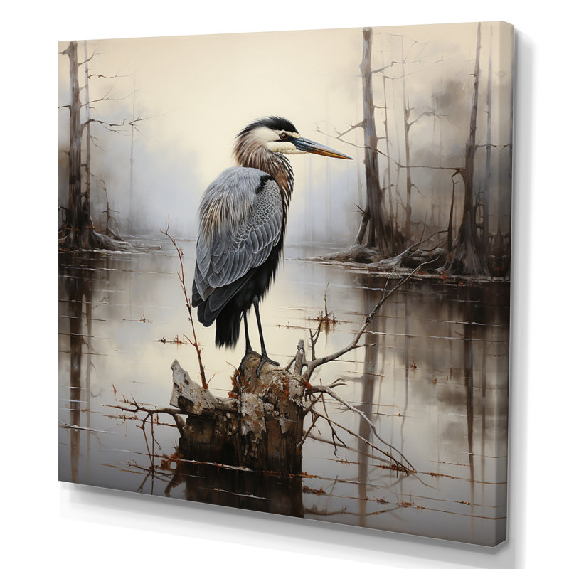 Heron Solitary Reflections Pointillism I - Animals Canvas Print, H 24 po x l 24 po x P 1 po, Toile tendue