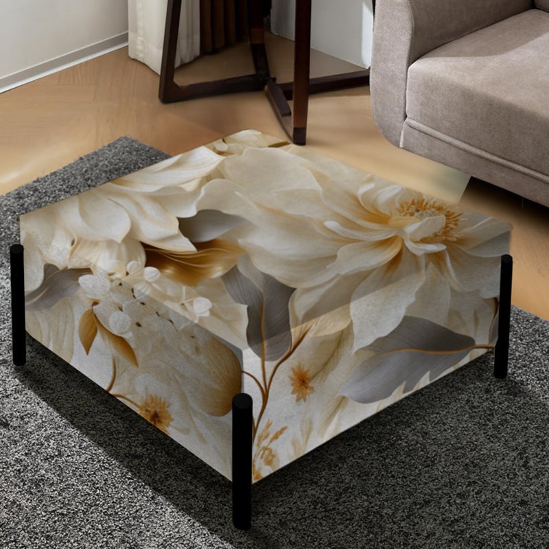 Grand repose-pieds carré blanc à motif floral bohème et motif floral I