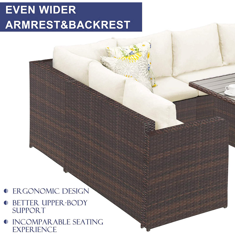 Ensemble de canapé modulaire en rotin 7 pièces avec coussins 7 pièces Pe Rattan Wicker, Brun
