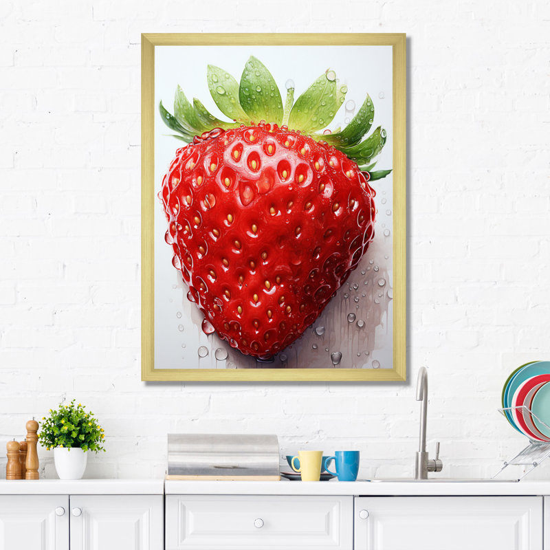 Fruit Sweet Strawberry Pointillism I, reproduction d'art sur toile, H 44 po x l 34 po x P 1,5 po, Encadrement doré