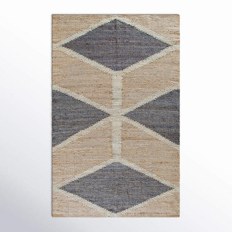 Kenyetta Geometric Hand-Loomed Jute/Sisal Area Rug in Gray/Ivory/Tan, Rectangle 5' x 8'