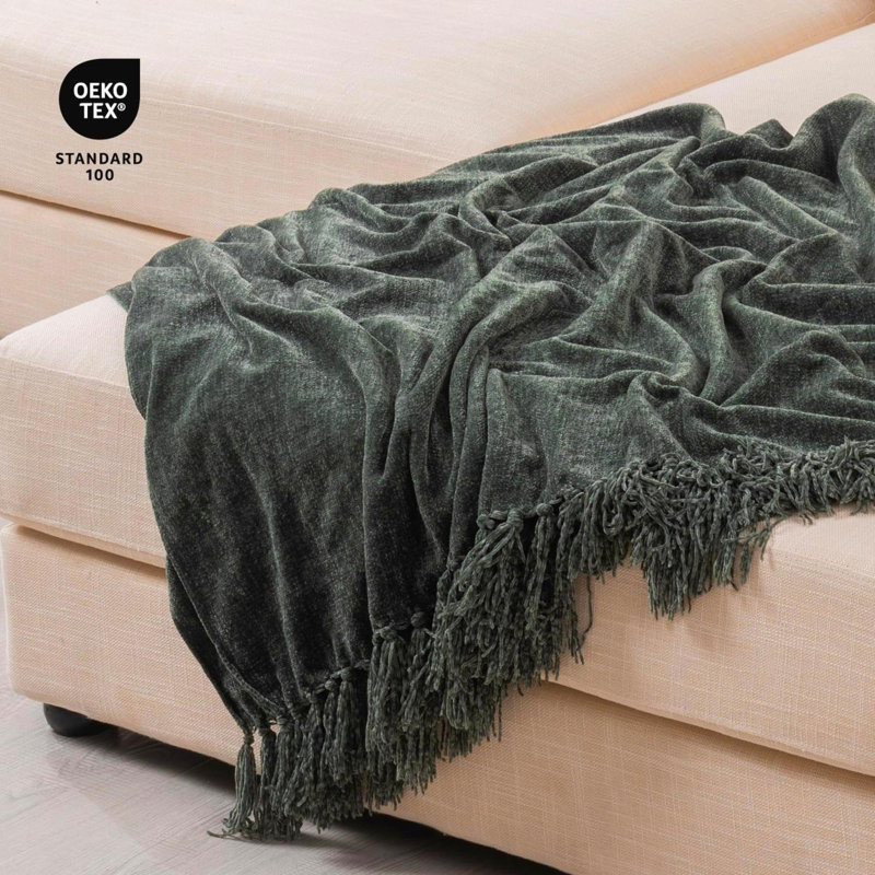 Jeté en chenille douce, L 60 po x l 50 po, Vert foncé