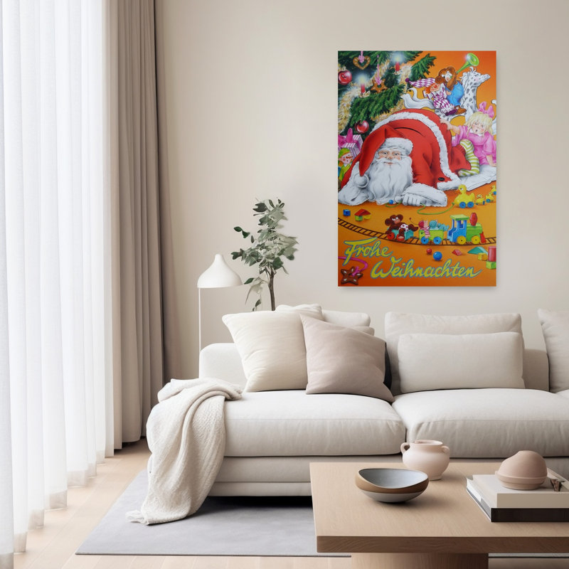 Jolly Santa And Toys Playful Abstract Contemporary Christmas Tree Bear Duck Forest Landscape Wall Art Print