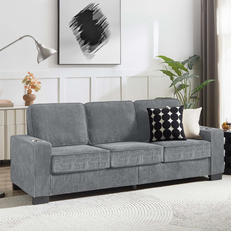 Canapé en tissu 83,86 po, Velours côtelé gris