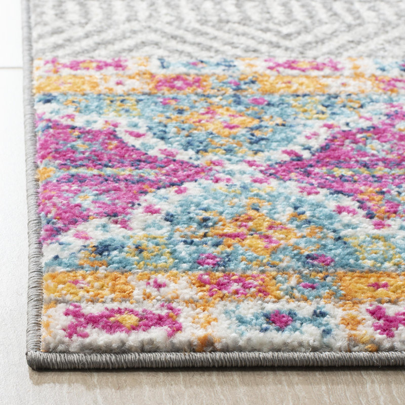 Tapis gris et ivoire à motif géométrique Christa, Rectangle 10 pi x 14 pi