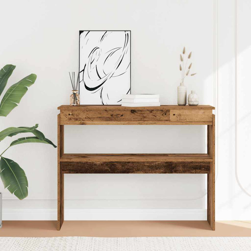 Console Table Engineered Wood Compact Storage, 31.5" H x 31.5" W x 11.8" D, Old wood