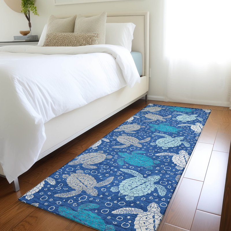 Premium Machine Washable Mayfield AMF192 Animal Print Rug, Blue, 2'3" x 7'6" Runner