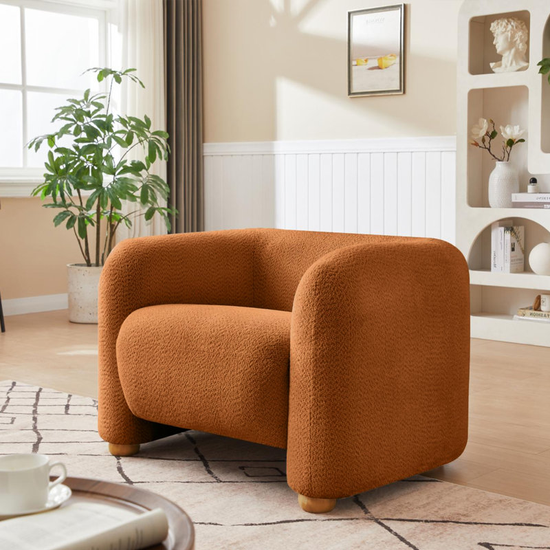 Aurae 40.25" Oversized Upholstered Modern Barrel Accent Chair, Tool-Free Assembly, Orange