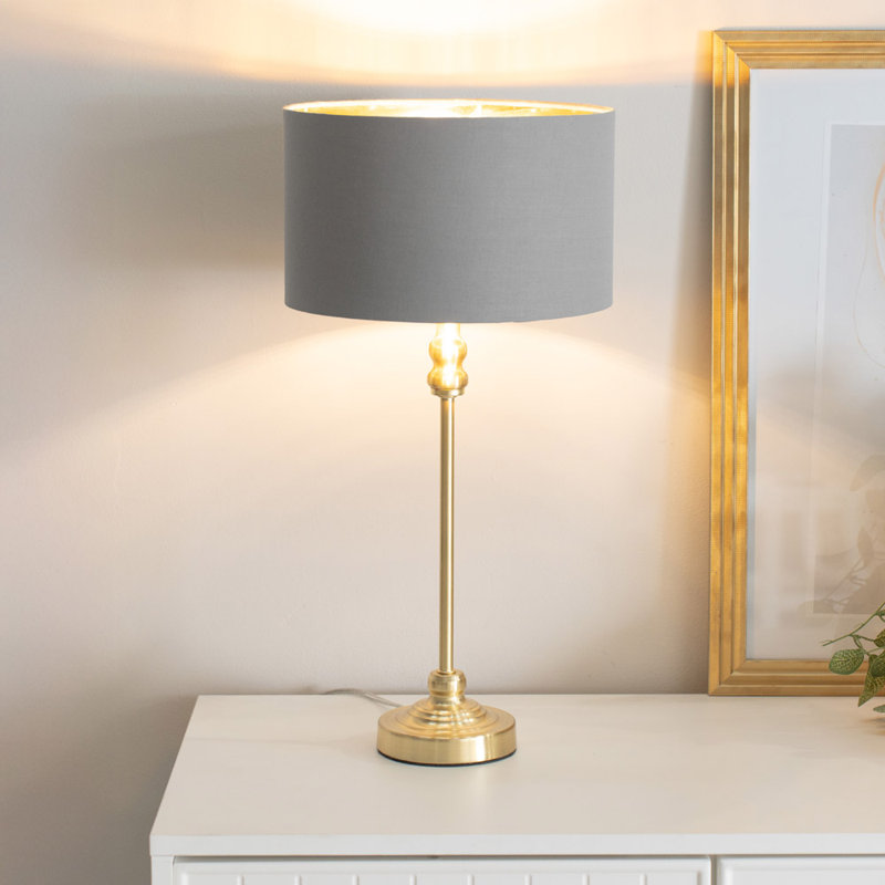 Addisyn Metal Table Lamp, Gold Base/Grey Shade, No, White