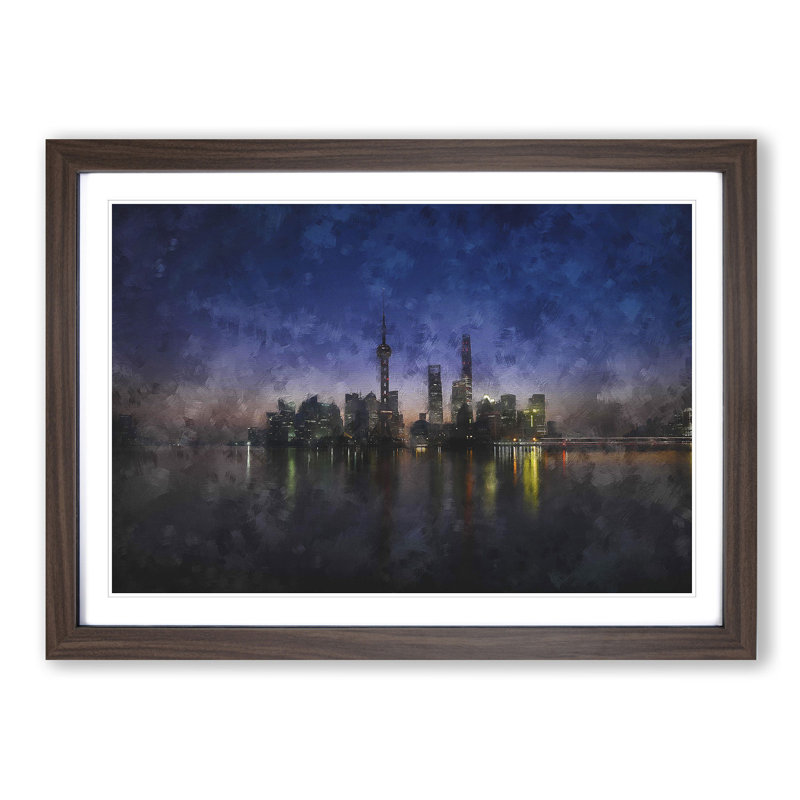 Evening Reflections of Shanghai - Picture Frame Graphic Art Print, Walnut Framed, 45cm H x 63cm W x 2cm D