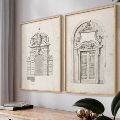 Croquis rétro, impression giclée sur fond vintage - ensemble de 2