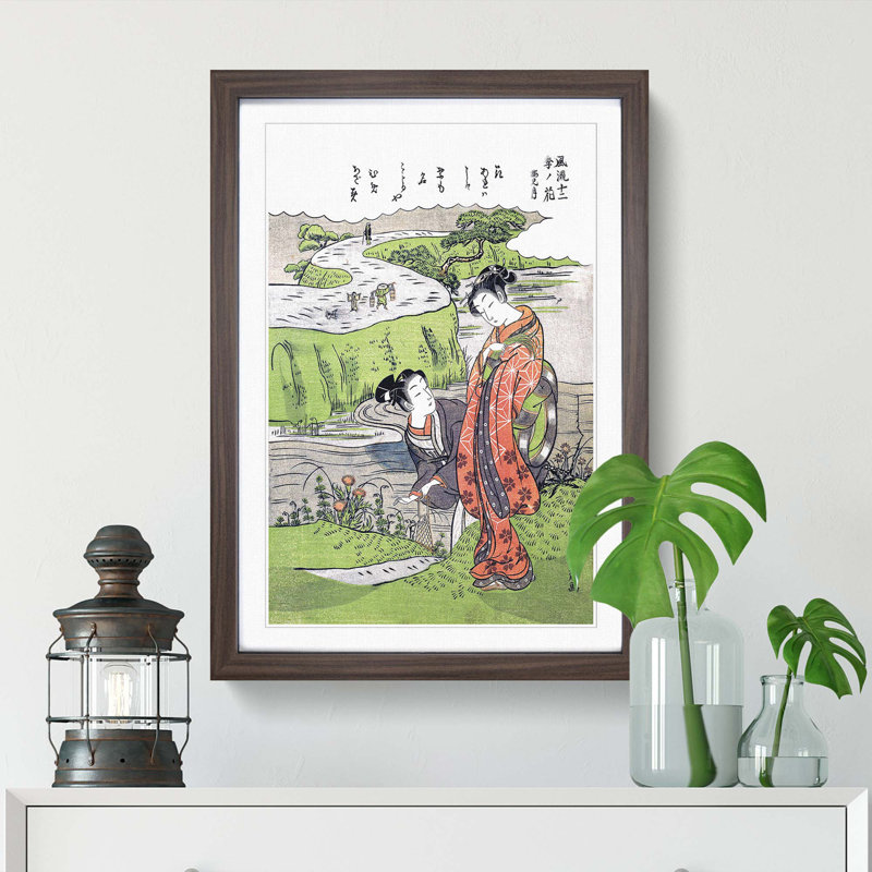 Umemi Tsuki by Isoda Koryusai - Picture Frame Painting Print, 36cm H x 27cm W x 2cm D, Walnut Framed