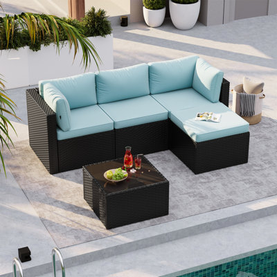 3-Piece Outdoor Patio Conversation Set, Pe Rattan Wicker Seating Group With Ottoman & Coffee Table