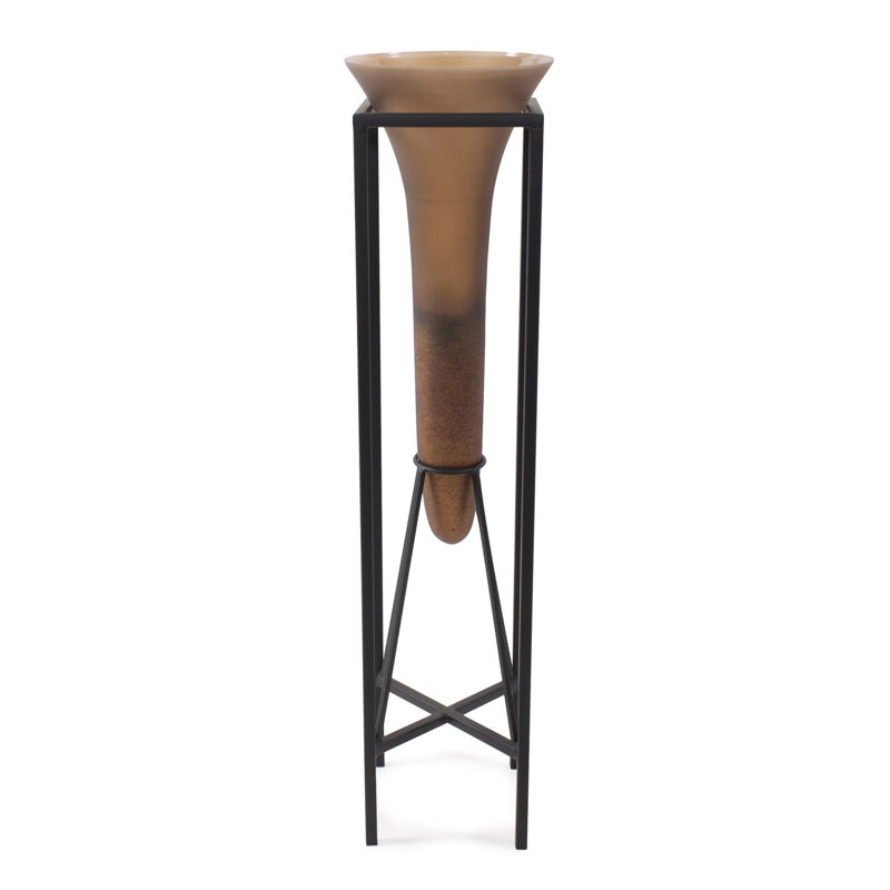 Bronze Euler Drop Vase with Black Iron Stand- Extra Large, 32" H x 8" W x 8" D