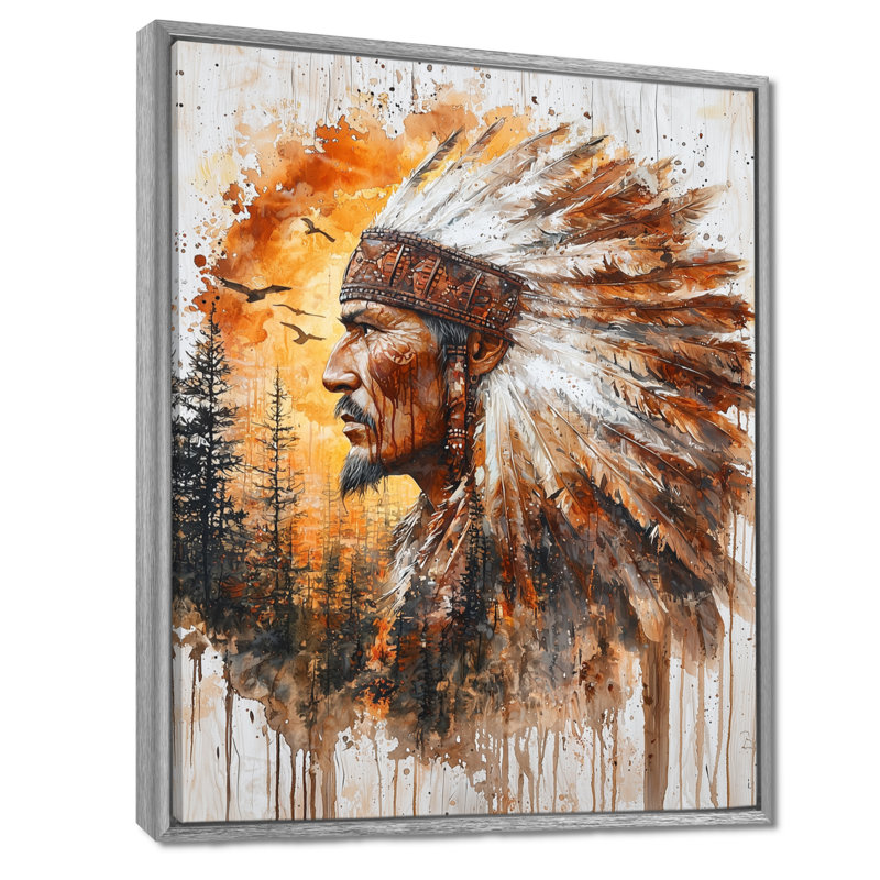 «Hartness Native American Warrior Energy Of Forest II» - art mural Warrior amérindien, H 32 po x l 24 po, Argent argent