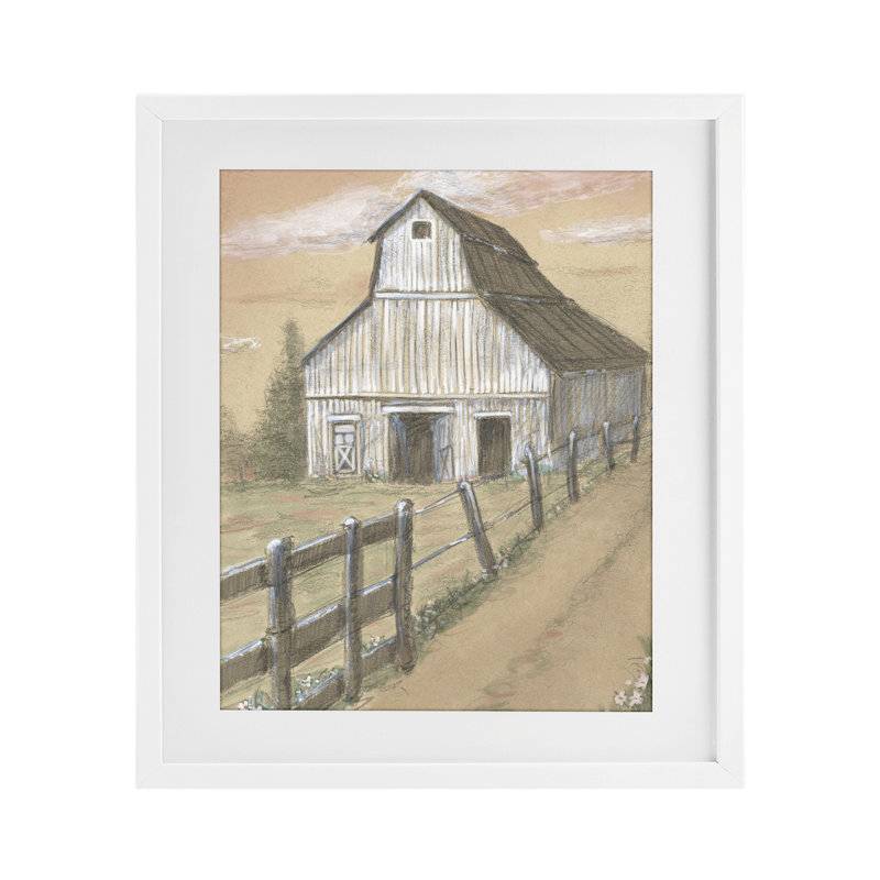 Dessin de clôture de grange, reproduction encadrée sous verre, conception de Patti Bishop, H 21 po x l 17 po