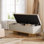Banc de rangement rembourré 50,39 po avec siège rembourré et charnière de sécurité, capacité jusqu'à 330 lb, couleur beige et bois