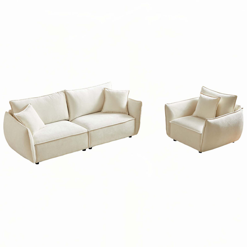 Canapé moderne luxueux avec tissu doux et structure en bois robuste pour le salon, Beige