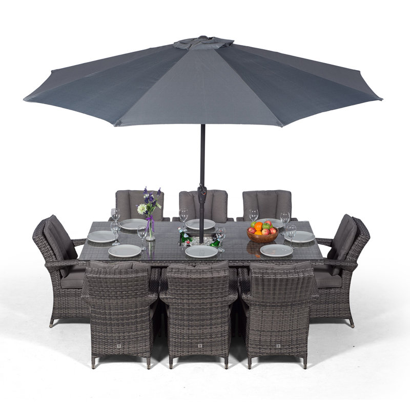 Karas 8 Seater Dining Set with Cushions and Parasol, Grey